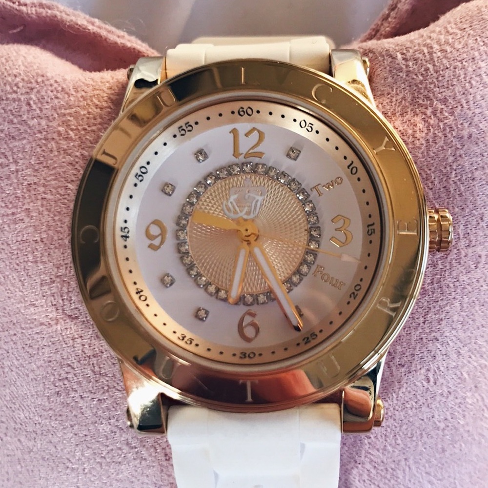 Juicy couture white wrist watch with gold face